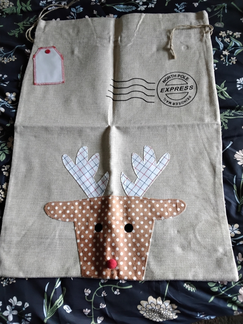 Reindeer Drawstring Canvas Gift Bag